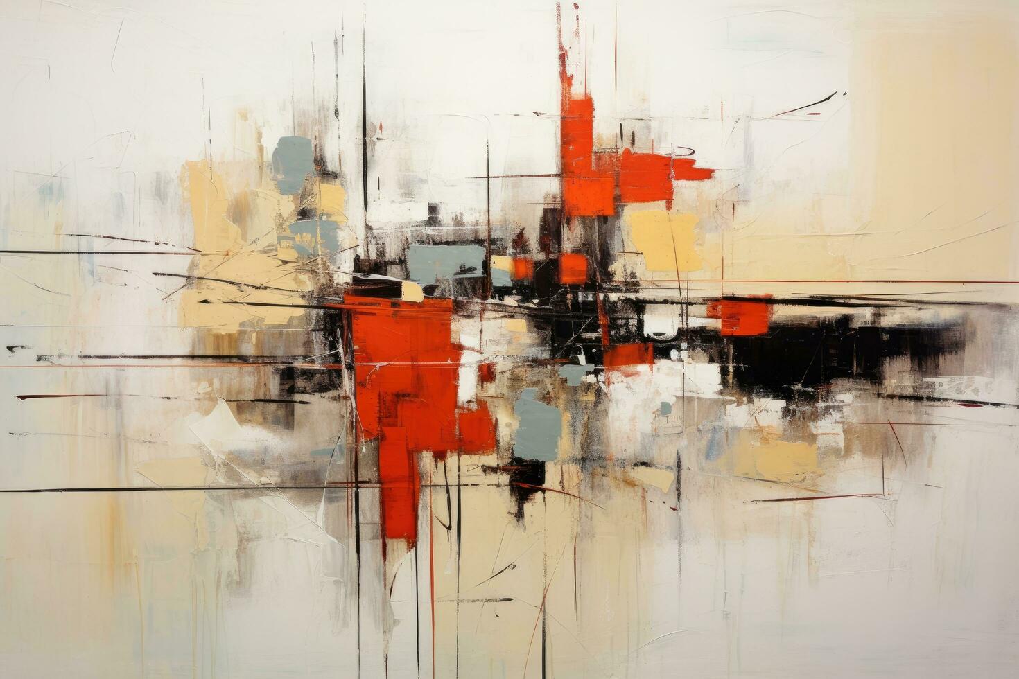 abstract oil painting on canvas with red and blue colors for background