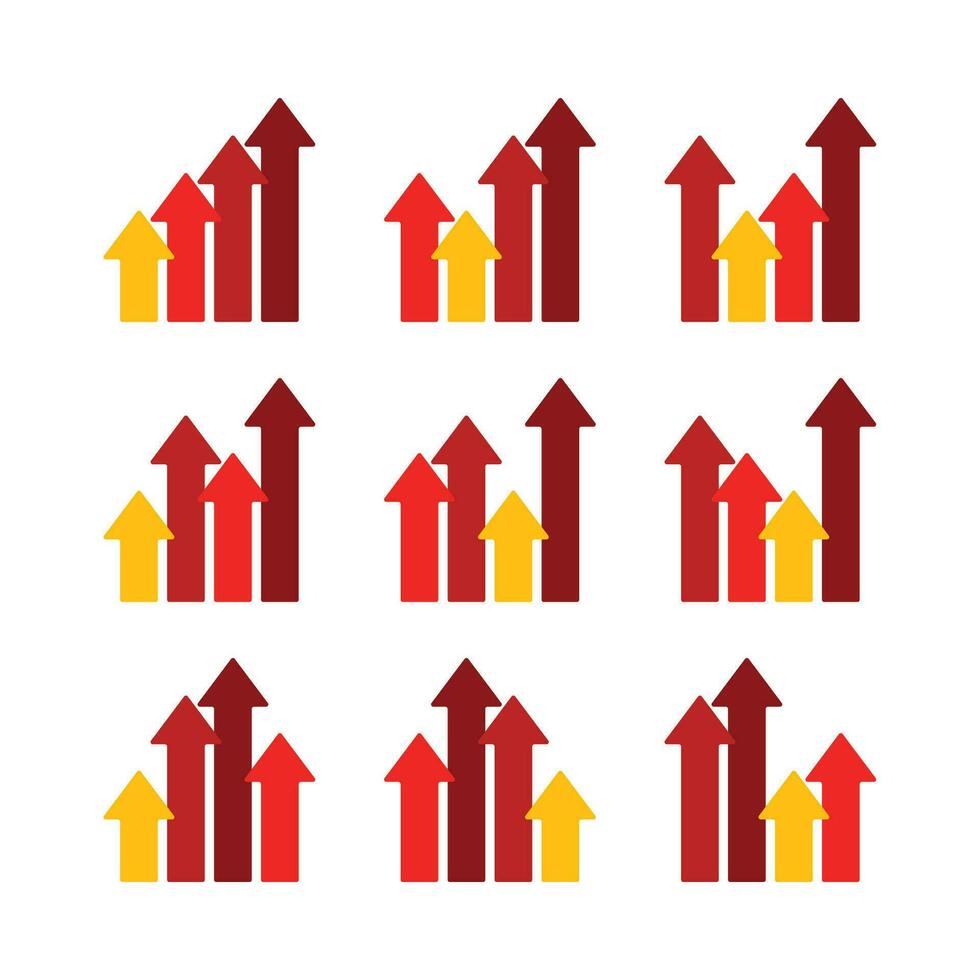 red arrow icon set symbol of development, growth. simple vector design on white background.