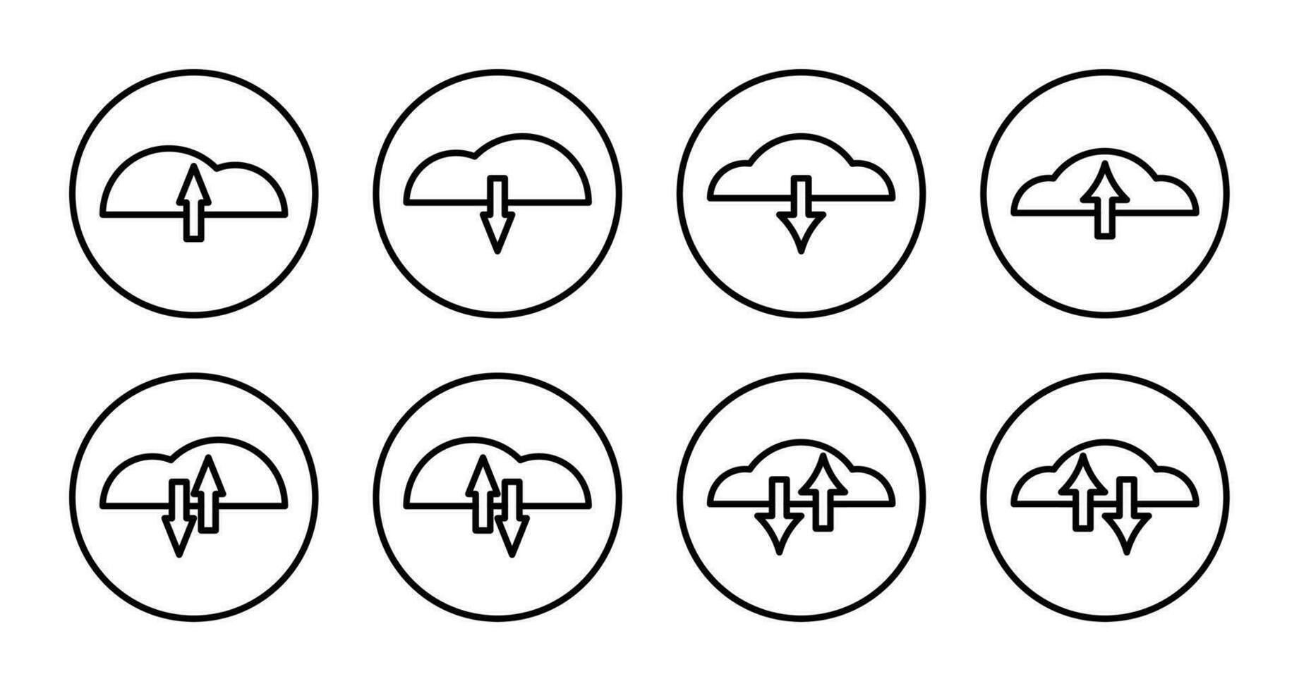 upload and download icon set, with arrow and cloud symbol. technology, internet and computer concept. vector for mobile app, web.