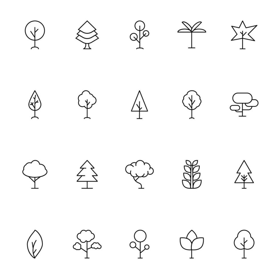 Tree Vector Line Icon Set. Perfect for design, infographics, web sites, apps