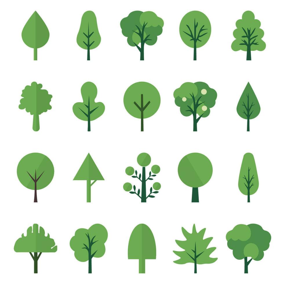 Green Tree Colour Icon Set. Suitable for infographics, books, banners and other designs vector