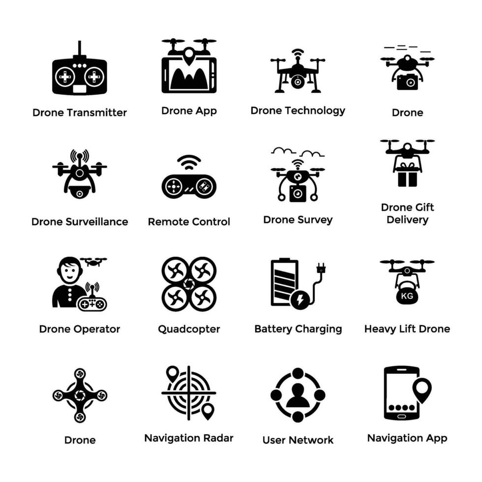 Bundle of Quadcopter Technology Glyph Conceptual Icons vector