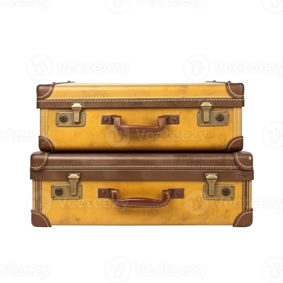 Retro yellow suitcases isolated png