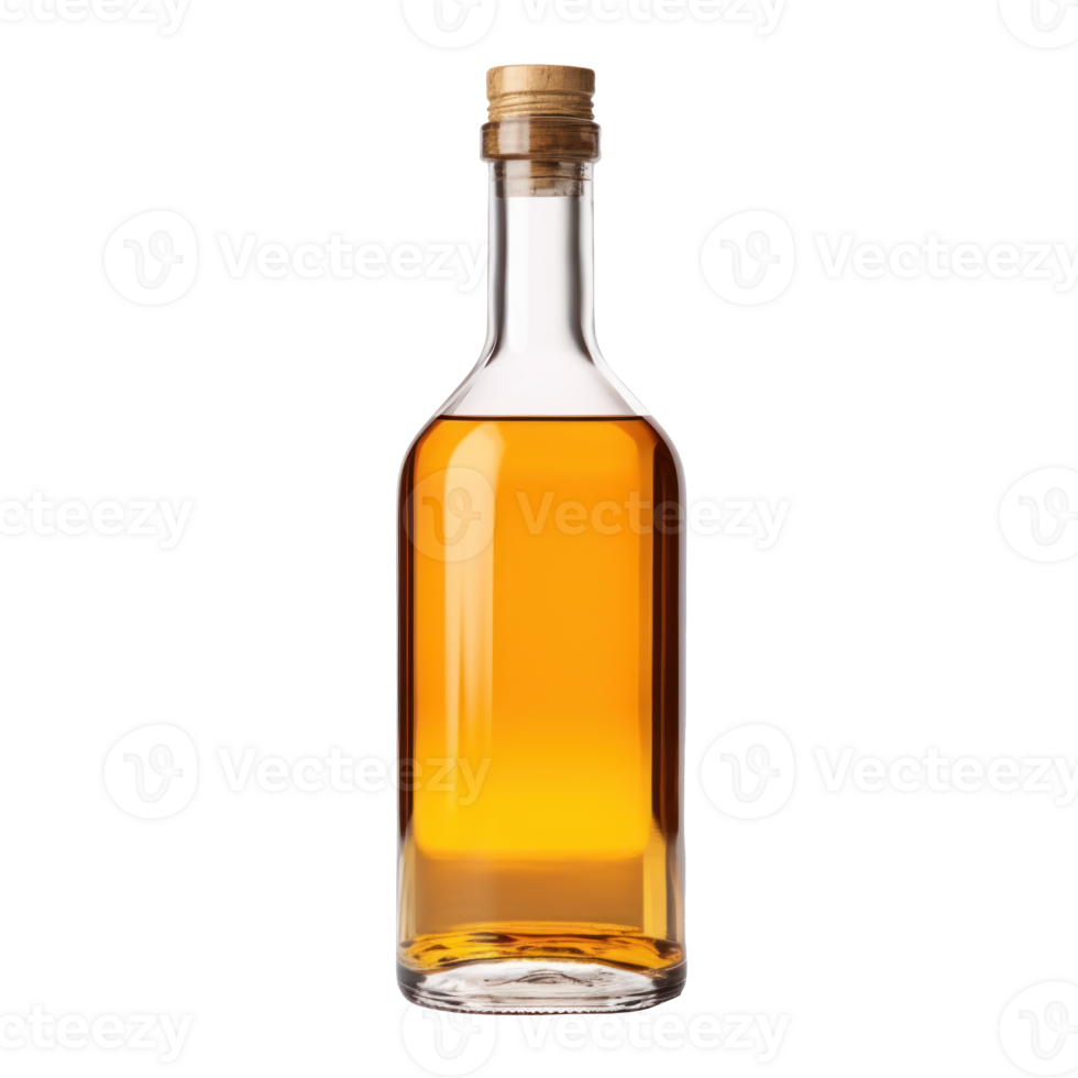 Bottle of brandy with golden cap isolated png
