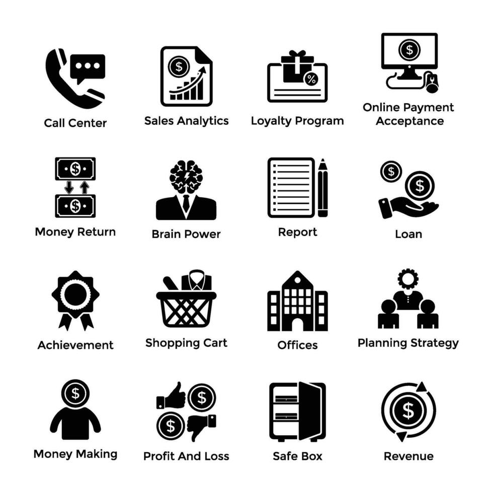 Set of Shopping Icons In Glyph Style vector