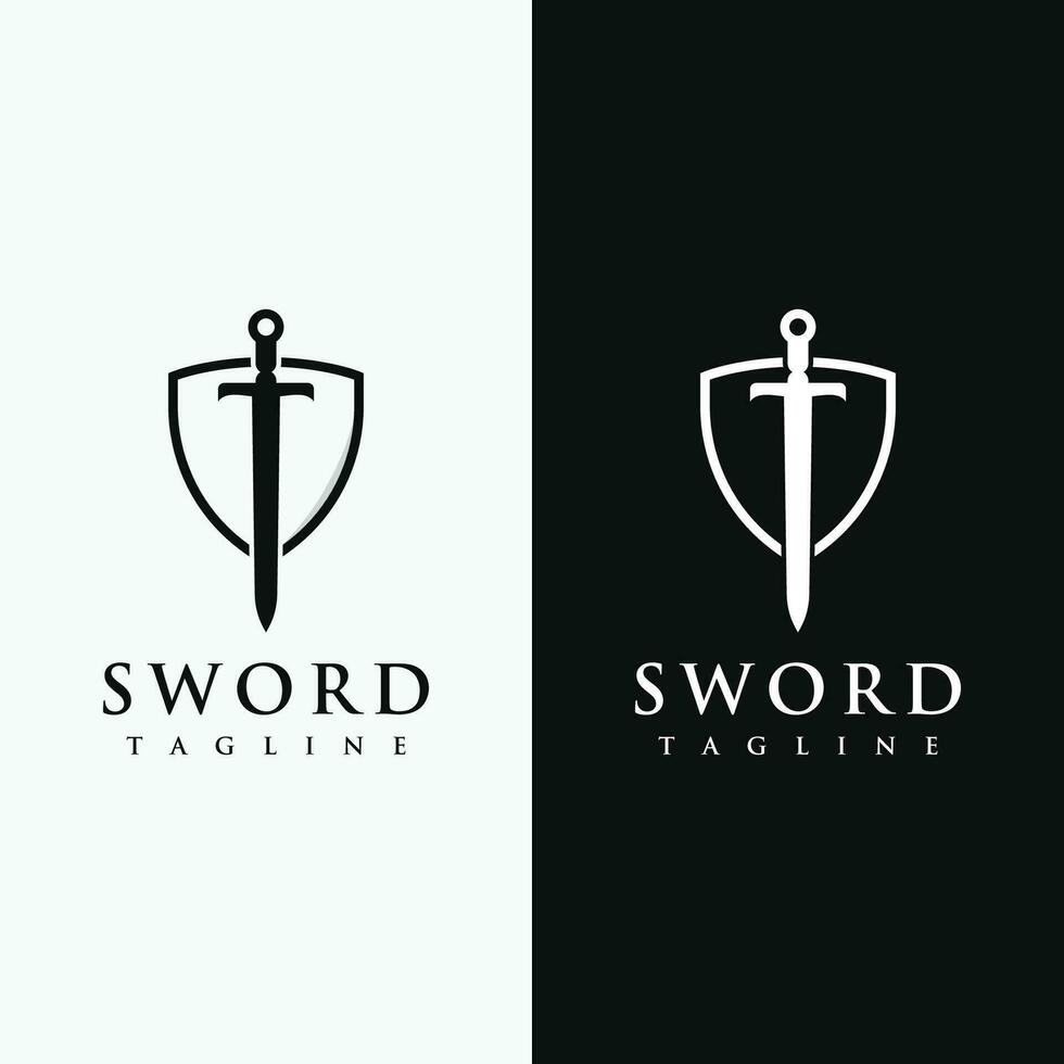 Sword logo template design with retro vintage shield with creative idea. vector