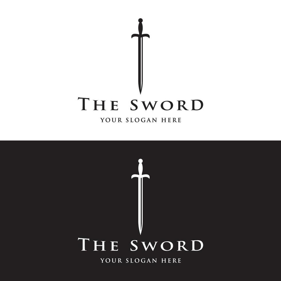 Sword logo template design with retro vintage shield with creative idea. vector