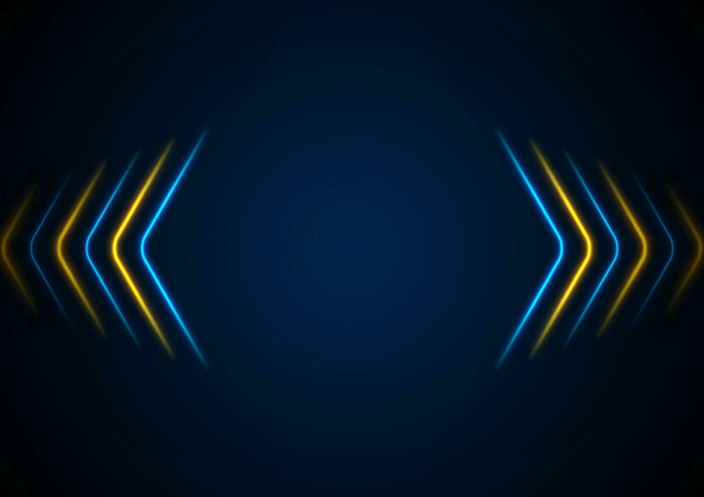 Bright blue yellow abstract neon arrows tech sci-fi background vector