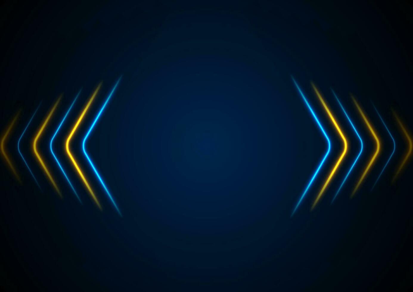 Bright blue yellow abstract neon arrows tech sci-fi background vector