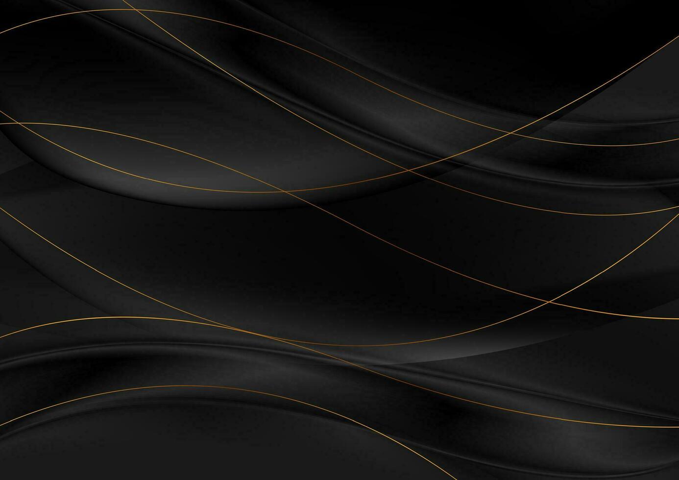 Black glossy smooth waves with curved golden lines vector