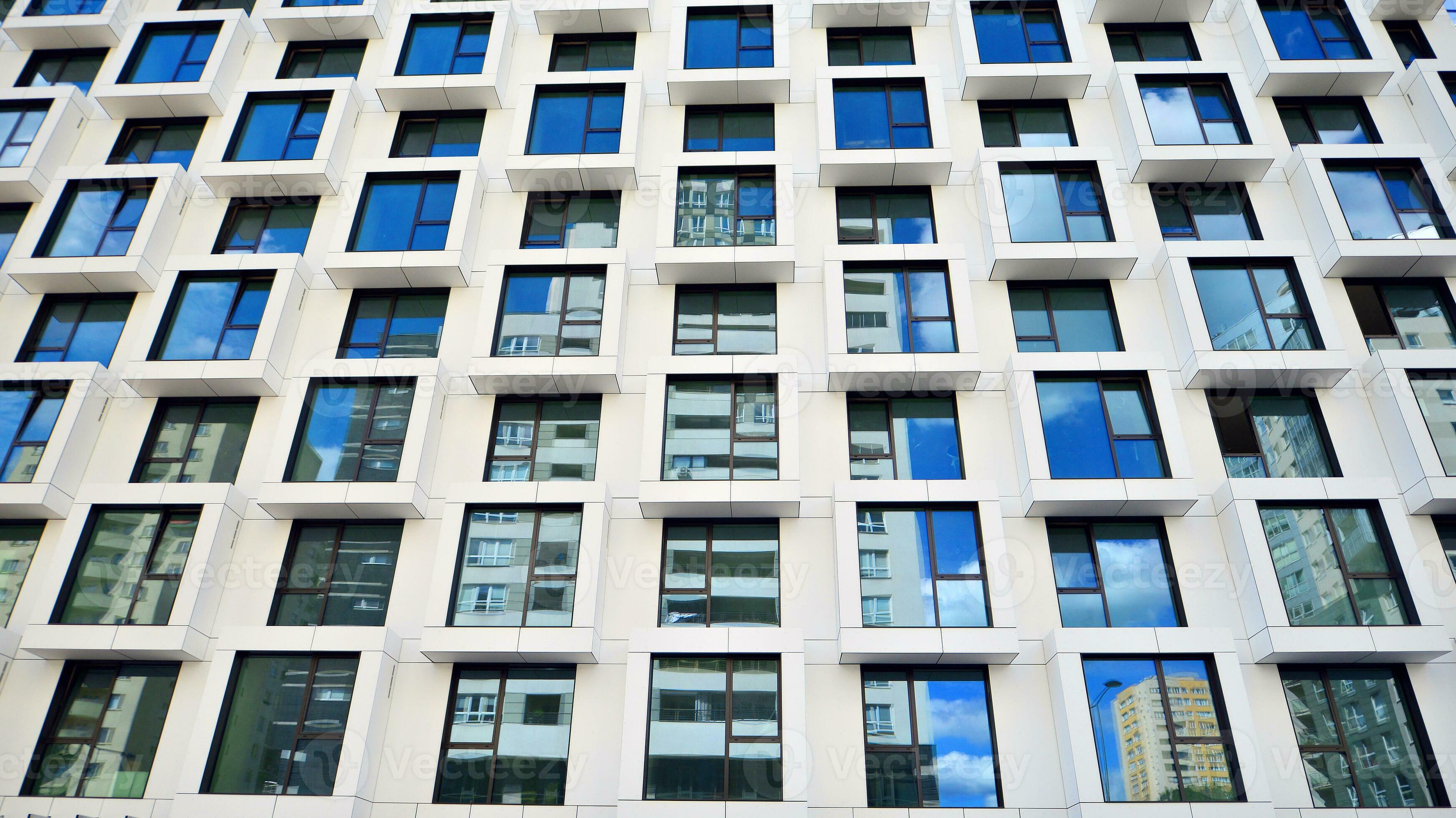 The facade of the new apartment building shaped like cubes. Minimalist