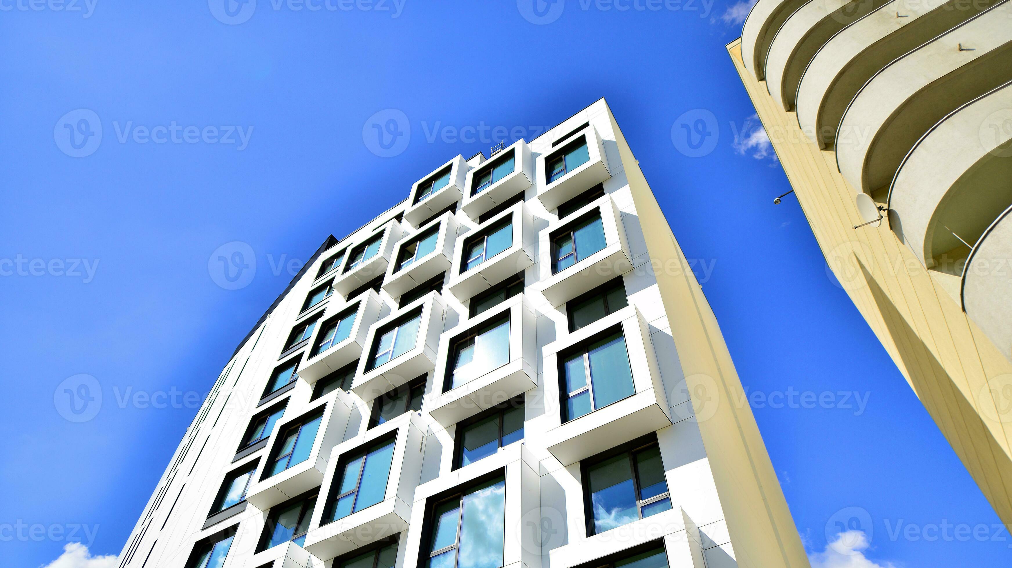 The facade of the new apartment building shaped like cubes. Minimalist