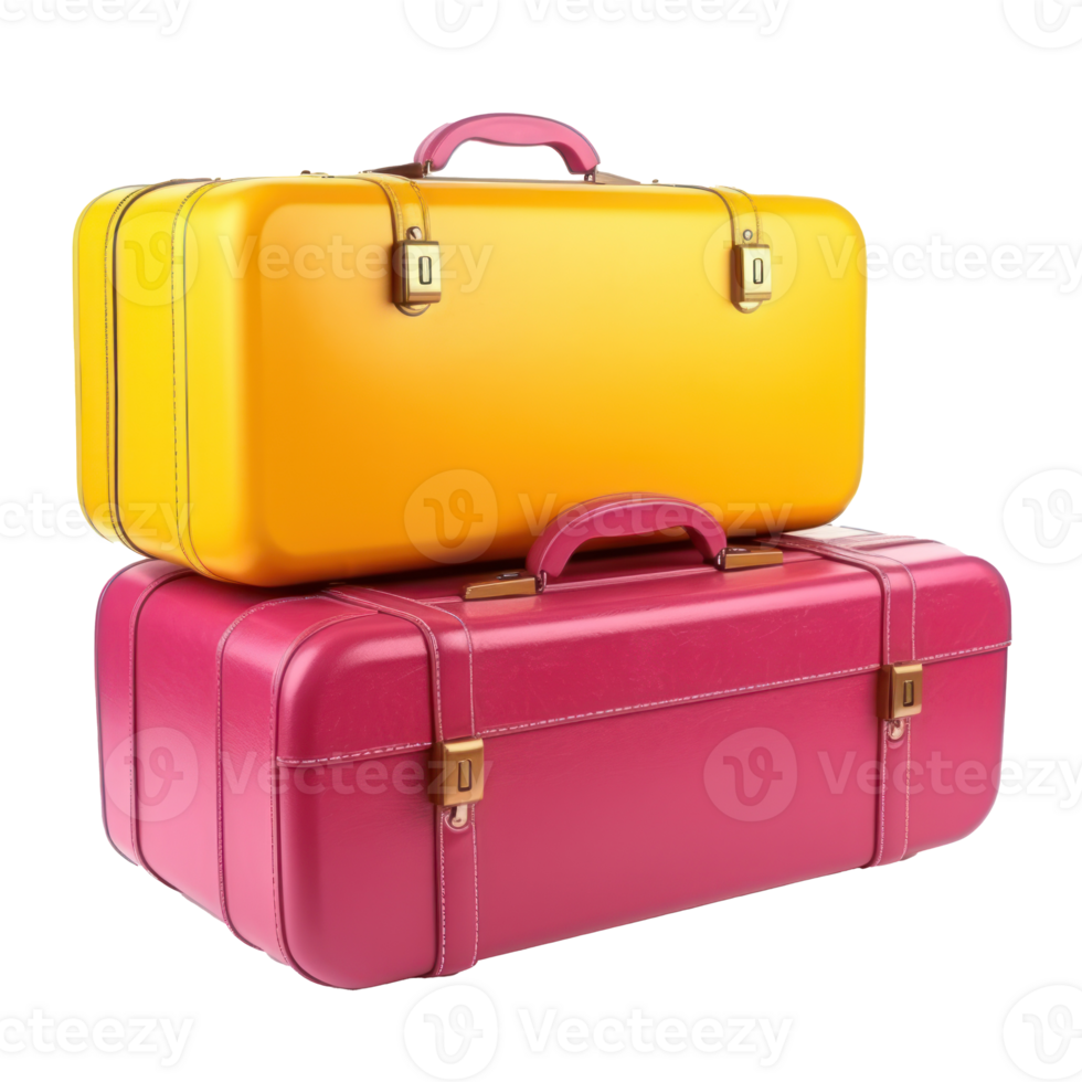 Yellow and pink suitcases isolated png