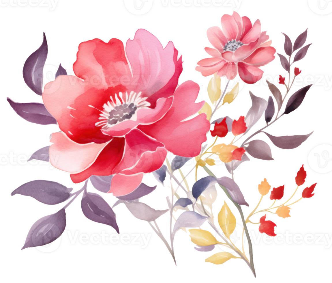 Pink watercolor flowers isolated png