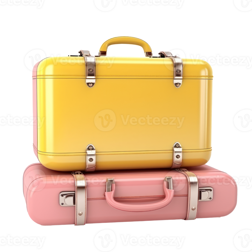 Yellow and pink suitcases isolated png