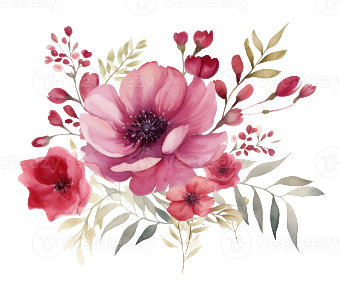Pink watercolor flowers isolated png
