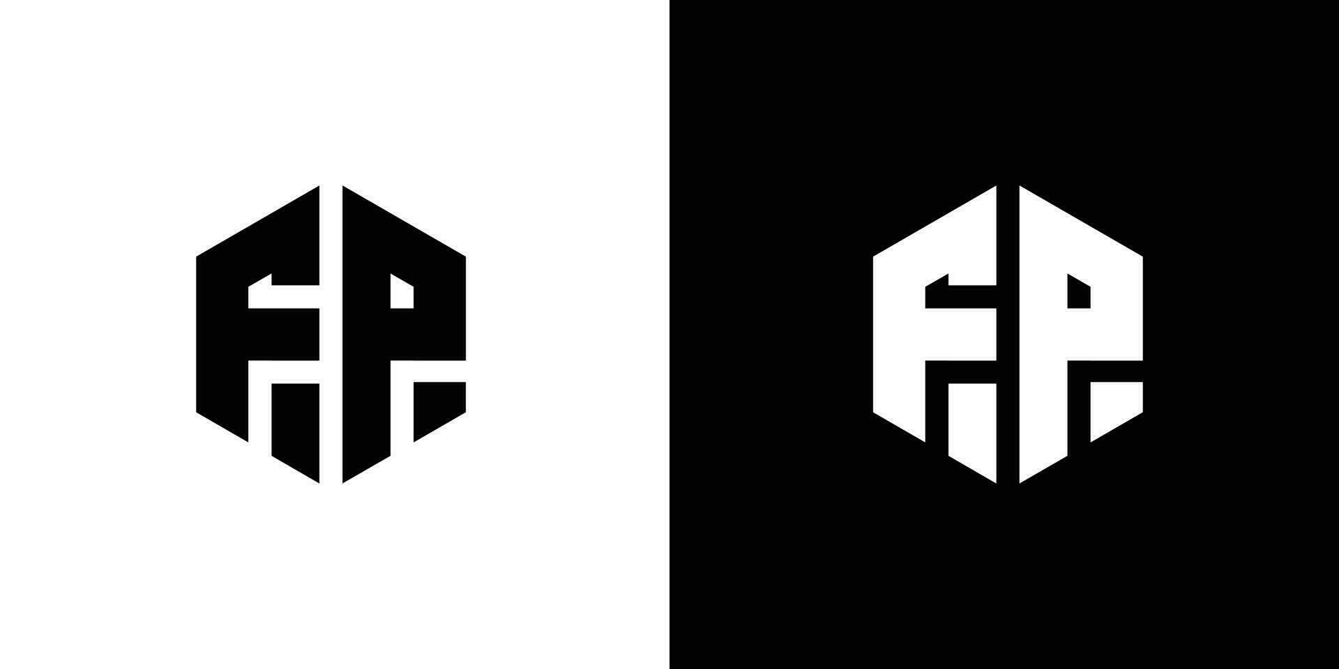 Letter F P polygon, Hexagonal minimal and professional logo design on black and white background vector
