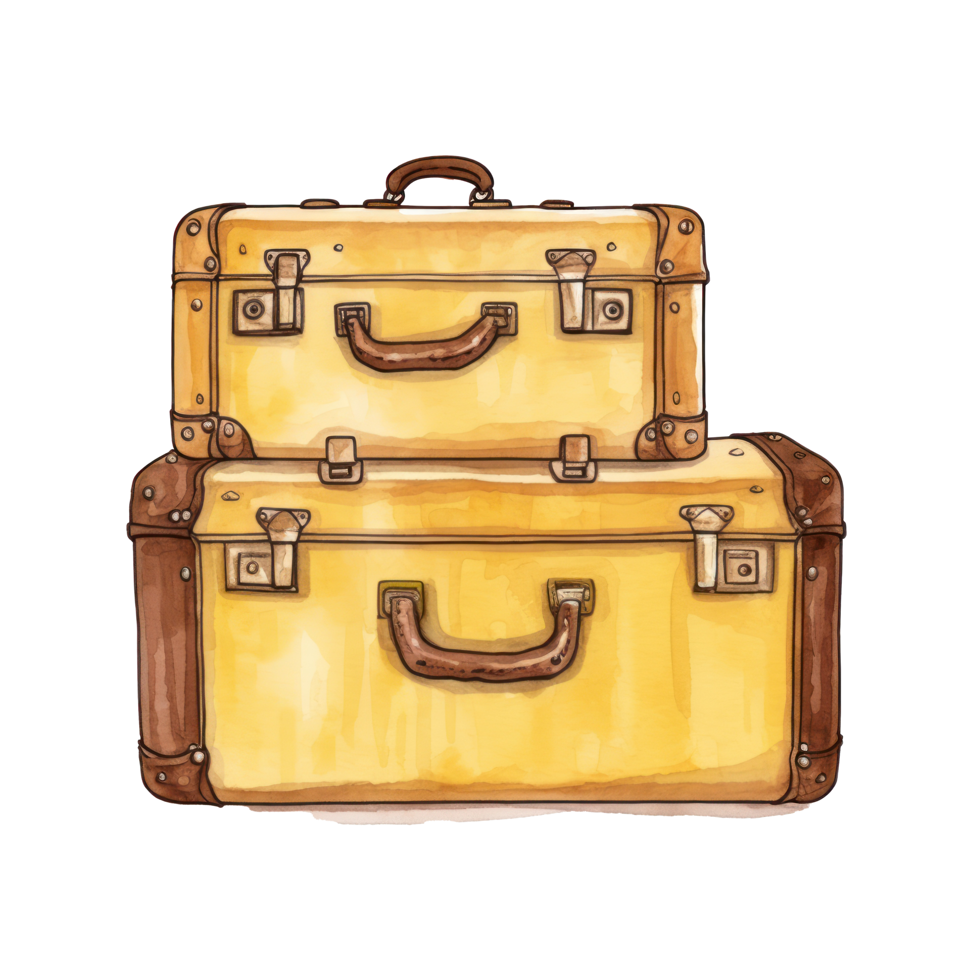 Leather Suitcase Vintage Retro Antique Travel Watercolor set