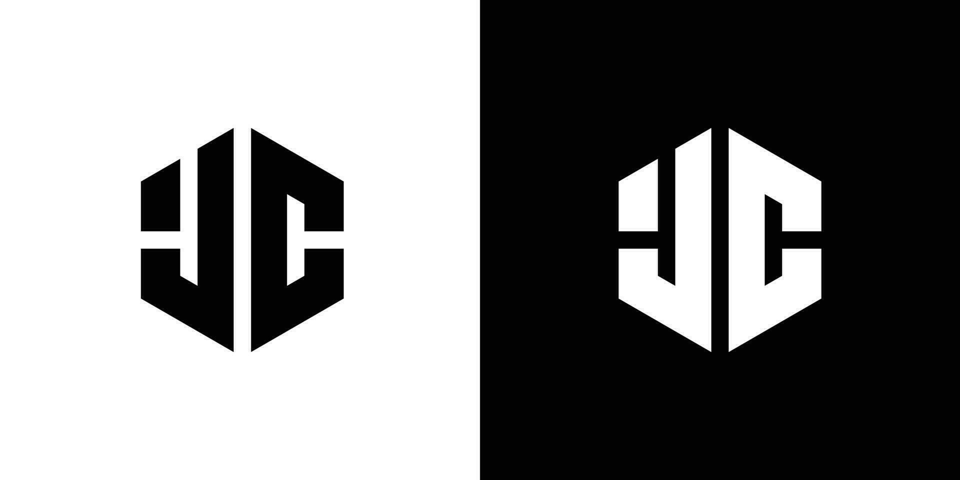 letra j C polígono, hexagonal mínimo y profesional logo diseño en negro y blanco antecedentes vector
