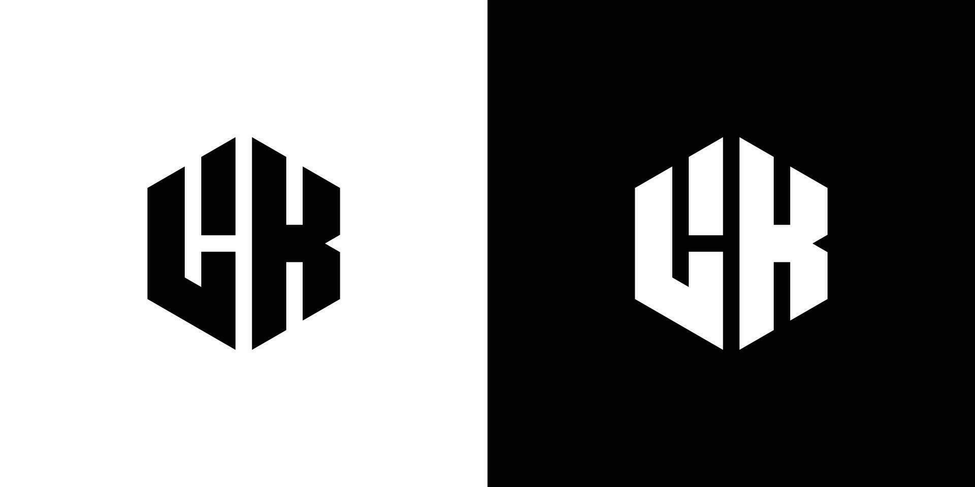 letra l k polígono, hexagonal mínimo y profesional logo diseño en negro y blanco antecedentes vector