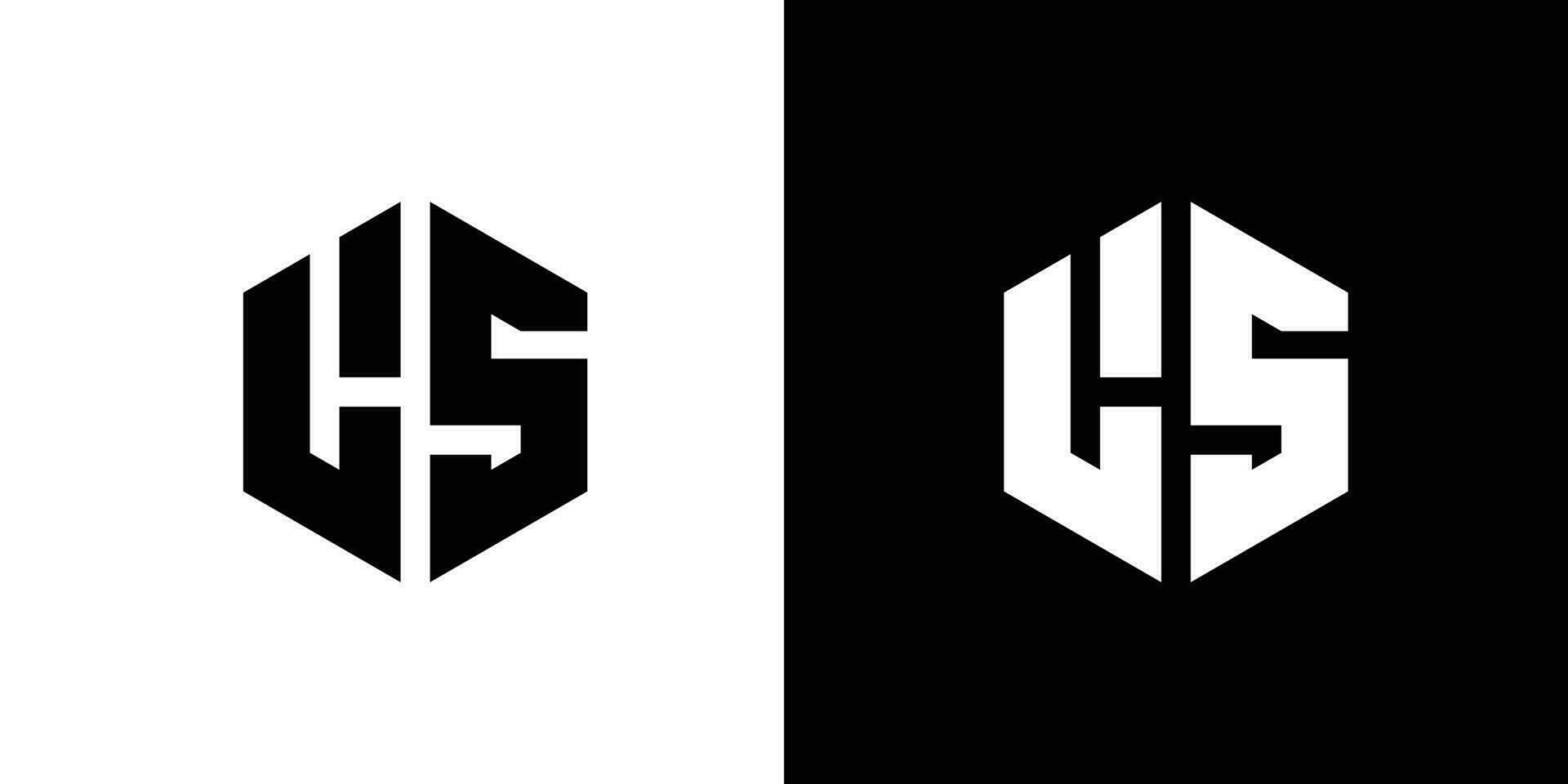 letra l s polígono, hexagonal mínimo y profesional logo diseño en negro y blanco antecedentes vector