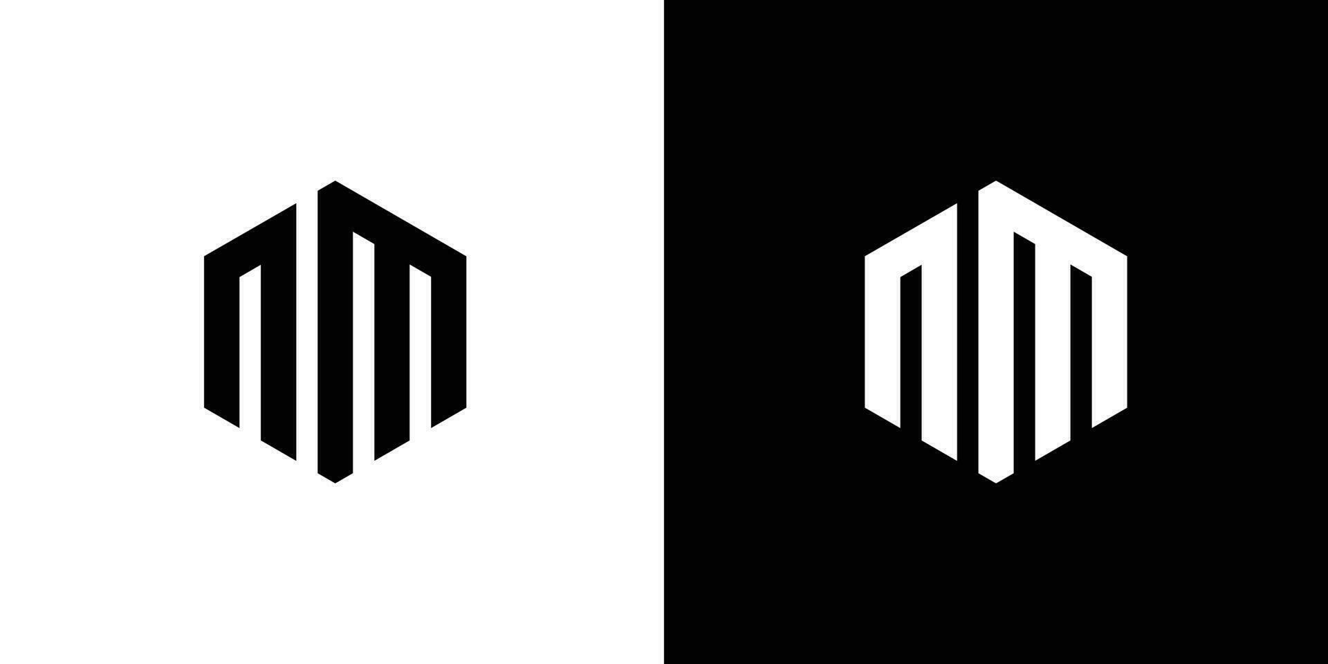 Letter N M polygon, Hexagonal minimal and professional logo design on black and white background vector