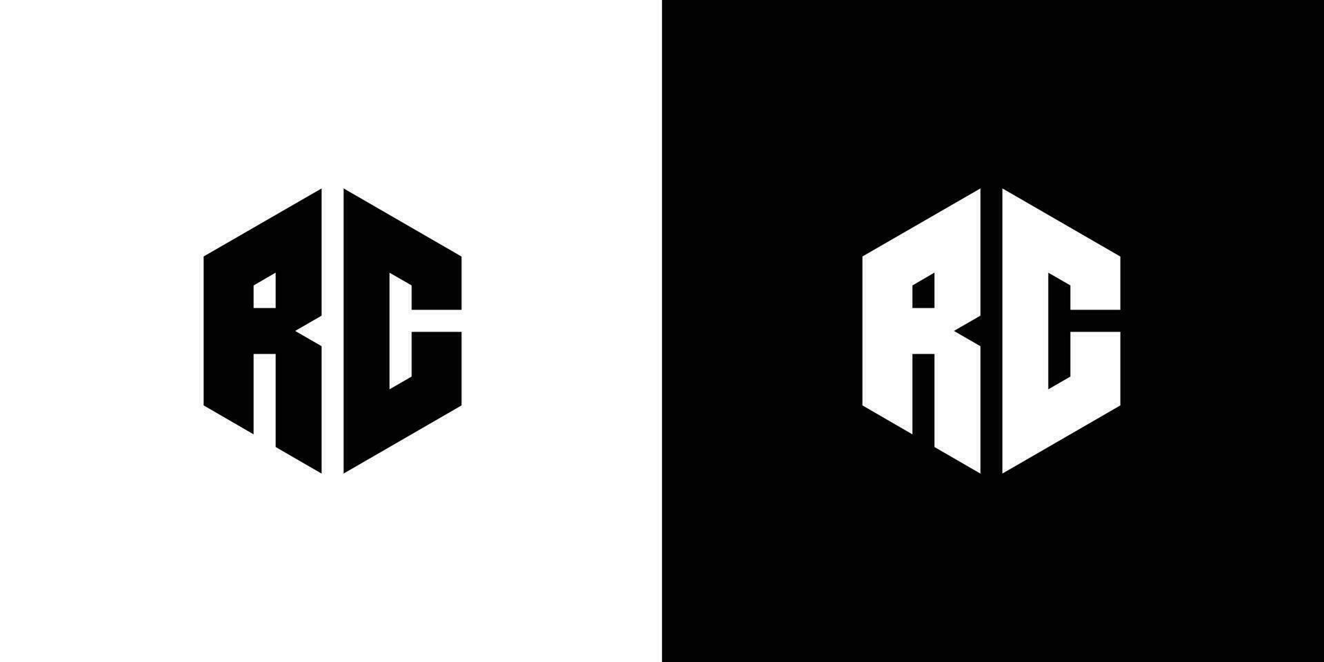 Letter R C polygon, Hexagonal minimal and professional logo design on black and white background vector