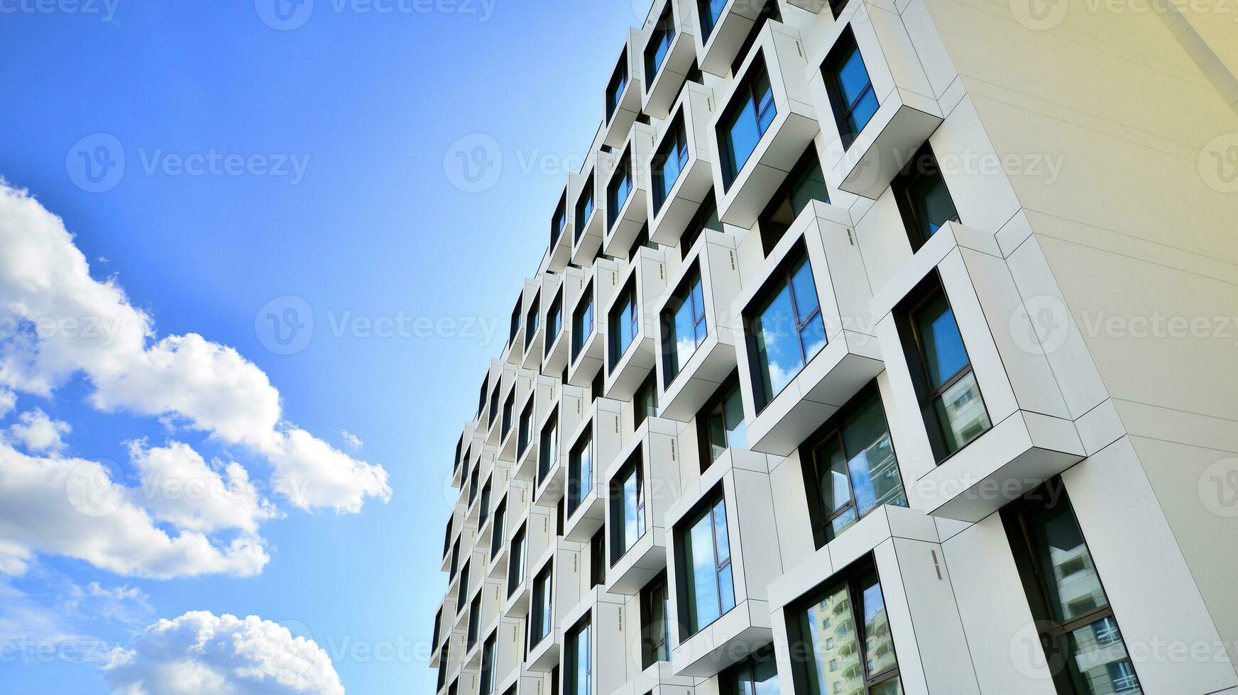 The facade of the new apartment building shaped like cubes. Minimalist  apartment building of a cube structure. photo