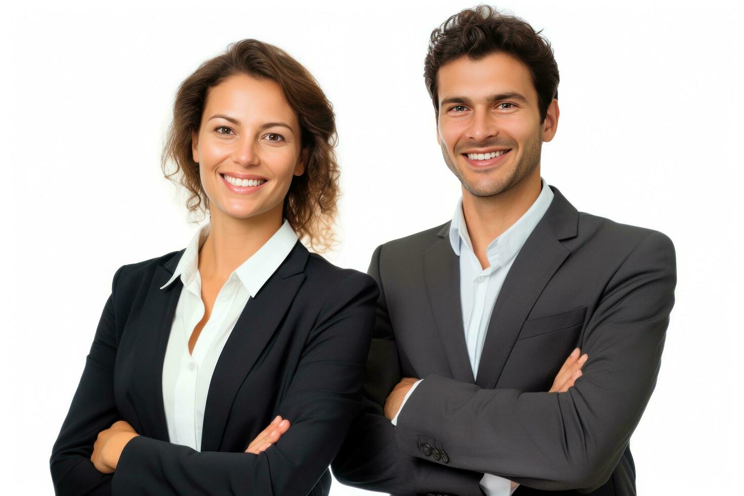 Business couple smiling in an office photo