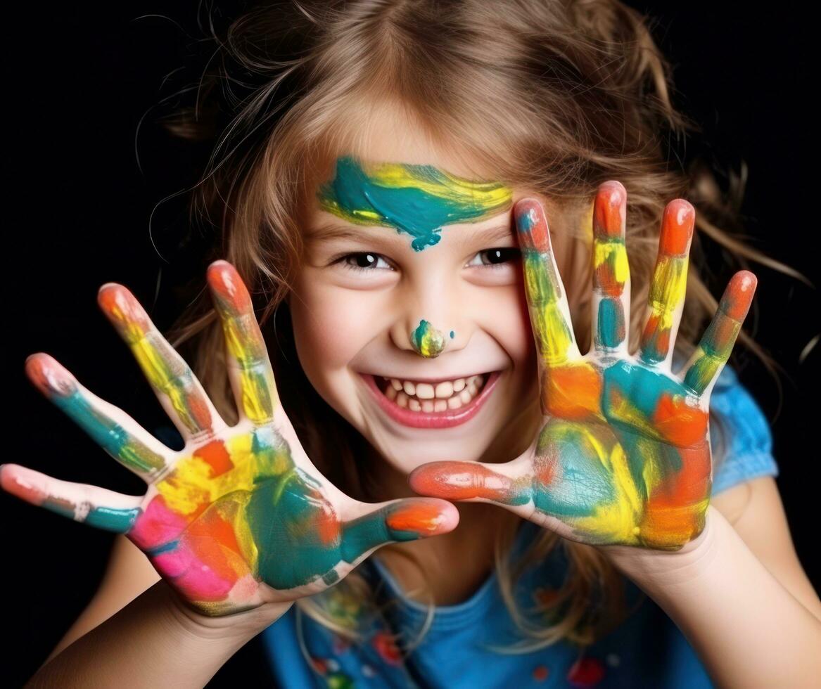 Young girl with paints photo