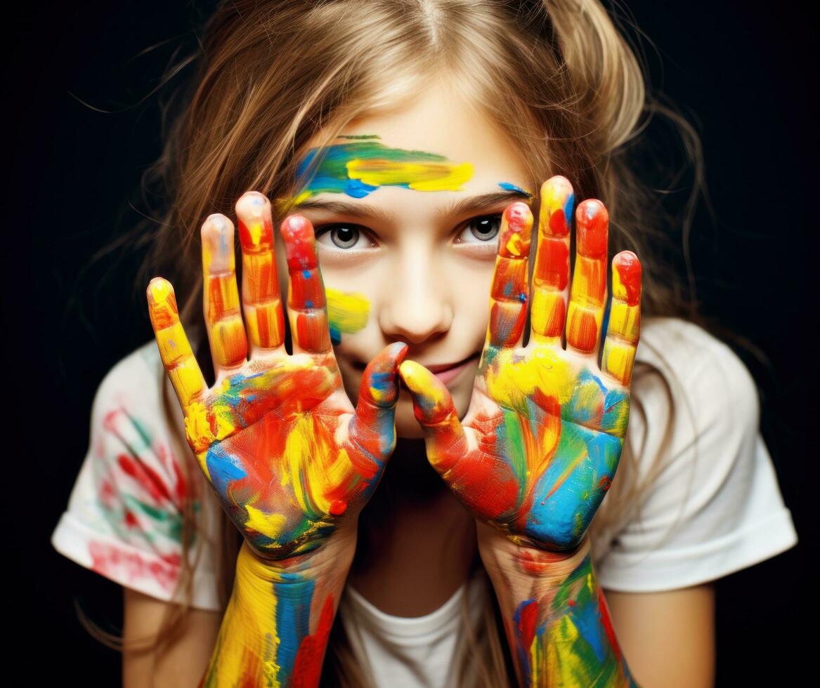 Young girl with paints photo