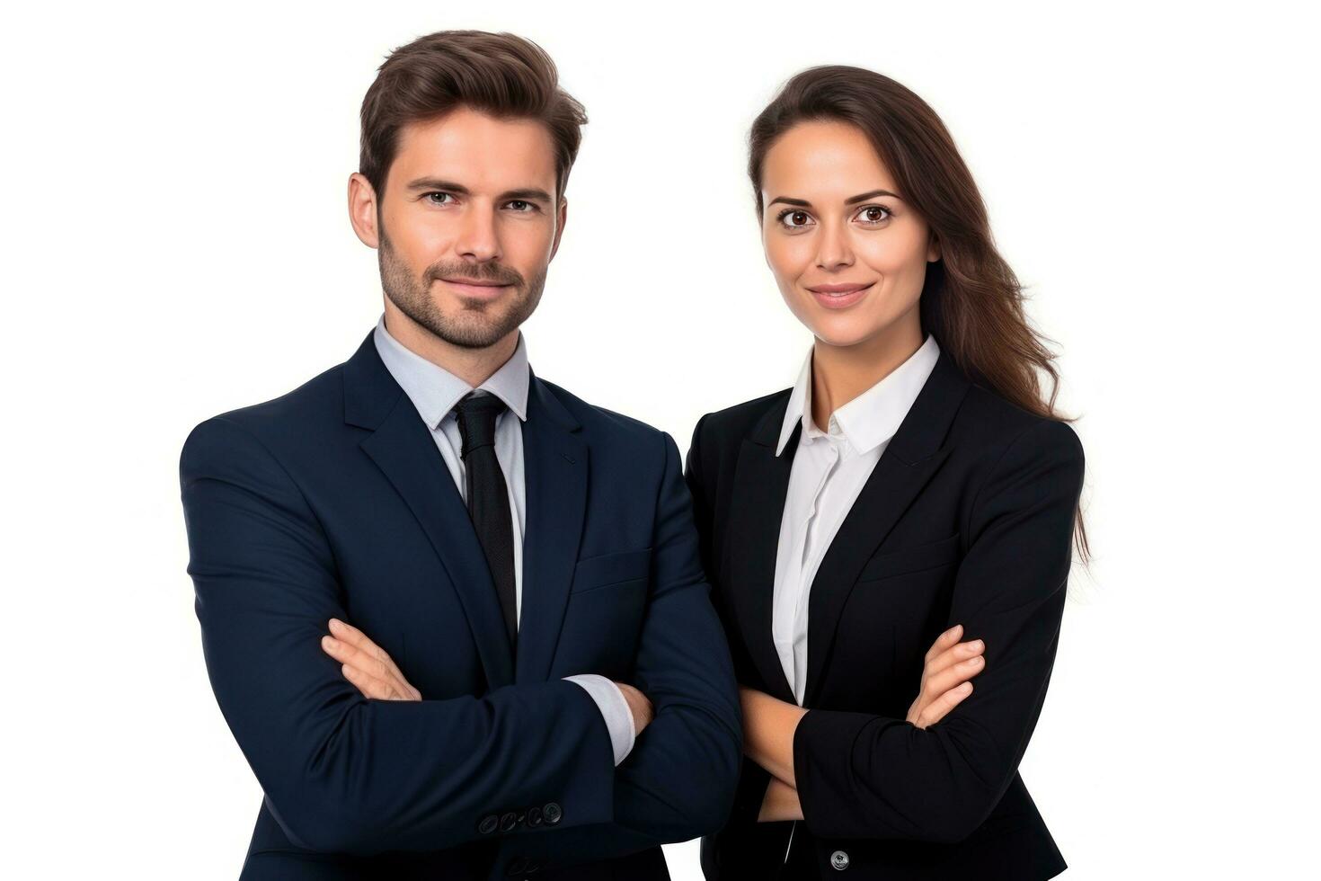 Business couple smiling in an office photo