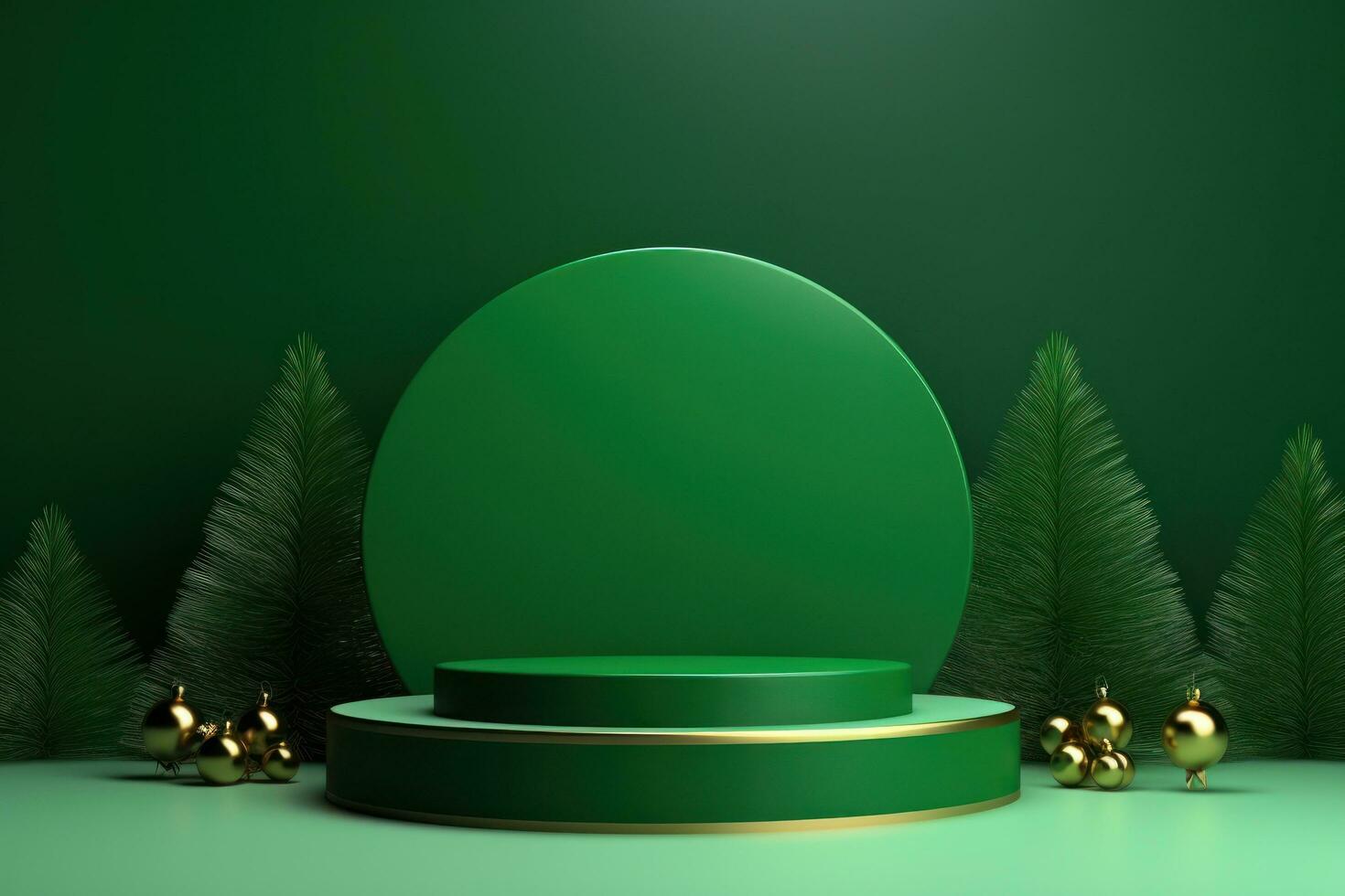 Green empty Christmas podium photo