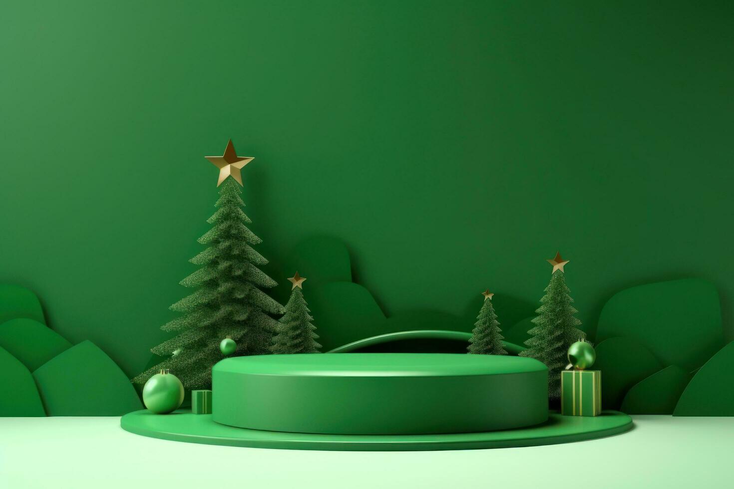 Green empty Christmas podium photo