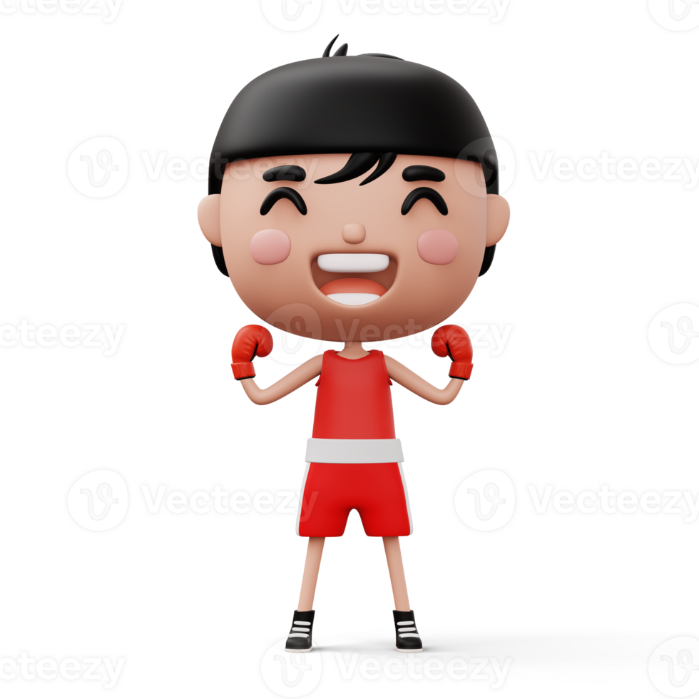 Happy child boxer, fighter boy with boxer glove, kid character, 3d rendering png