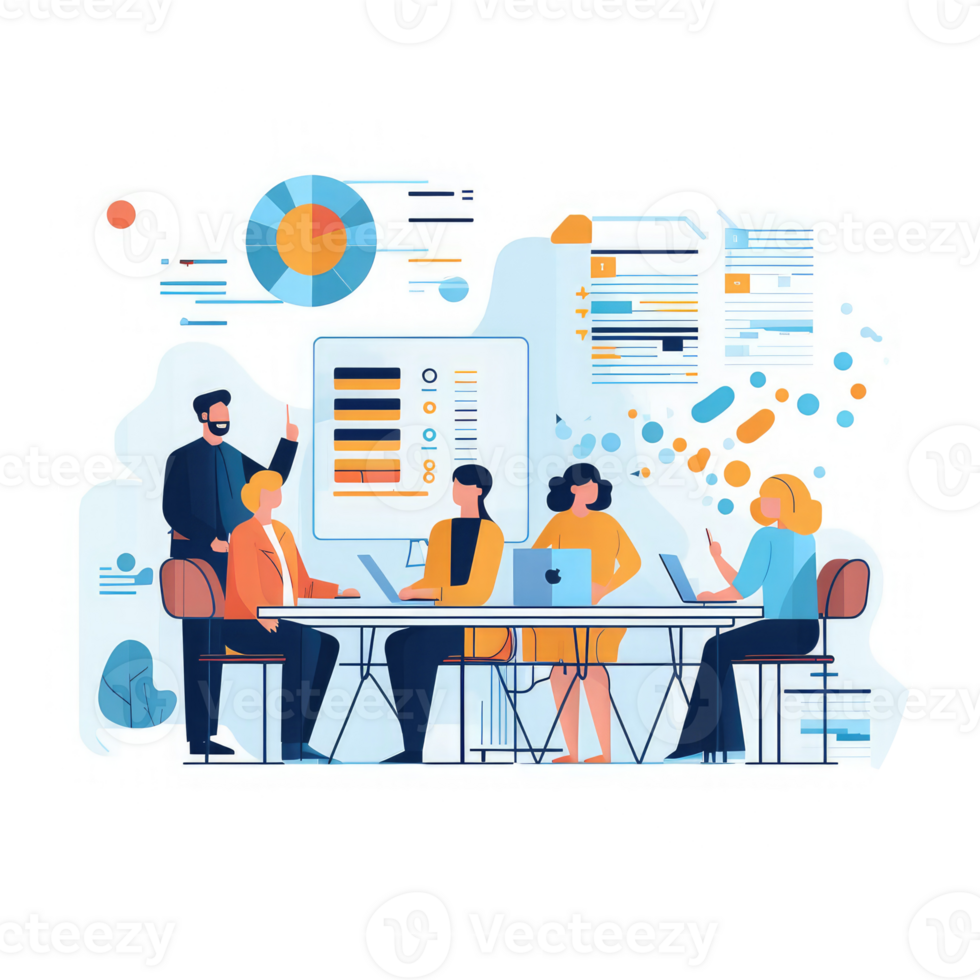 business team working in coordination for data analytics . AI Generated png