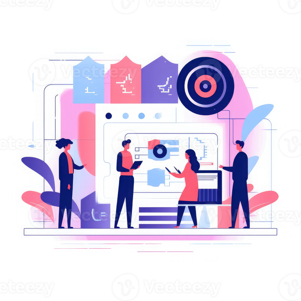 business team working in coordination for data analytics . AI Generated png