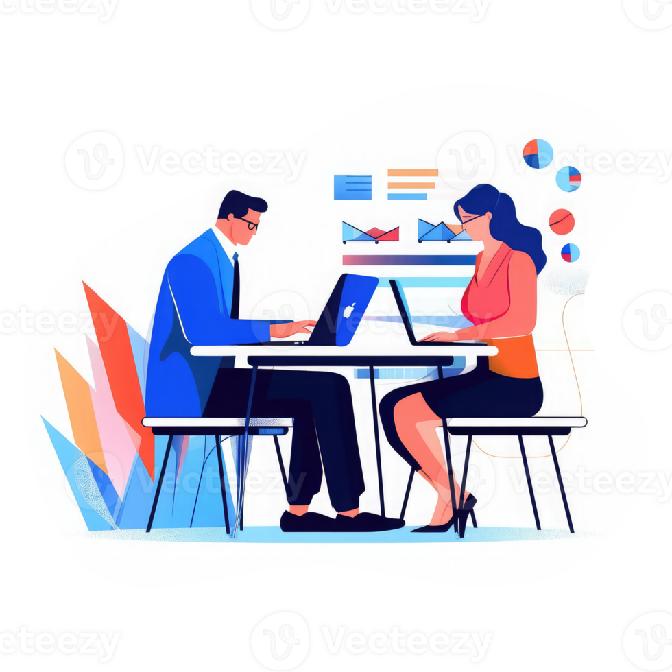 Businessman and woman doing online analysis . AI Generated png
