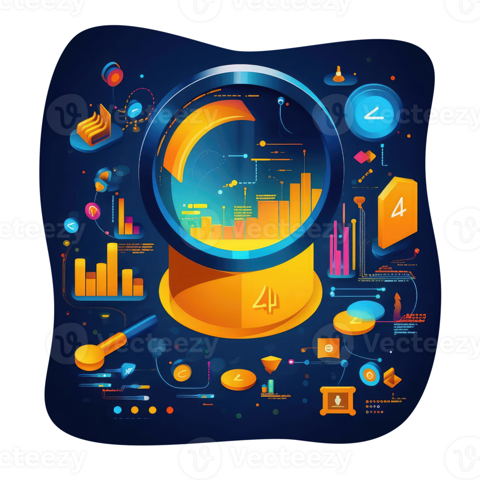 Analysis of the digital presence in the field of marketing simple realistic blue and yellow . AI Generated png