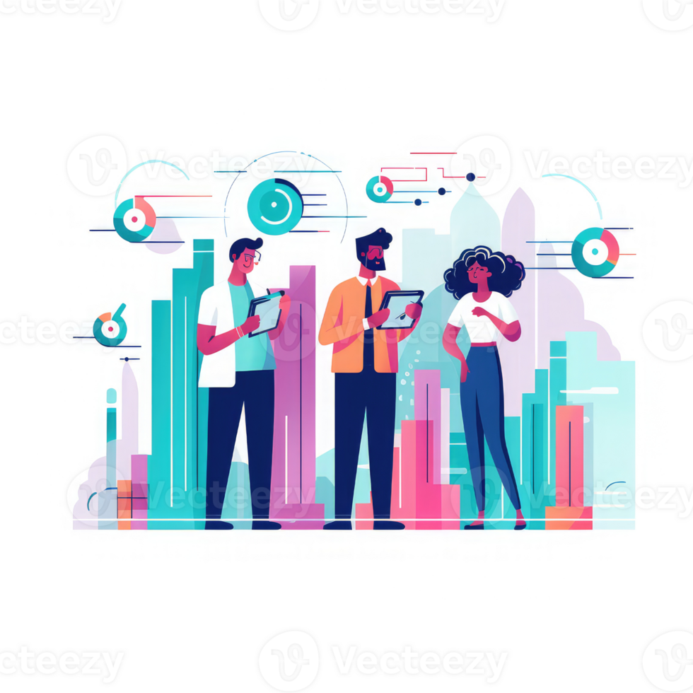 business team working in coordination for data analytics . AI Generated png