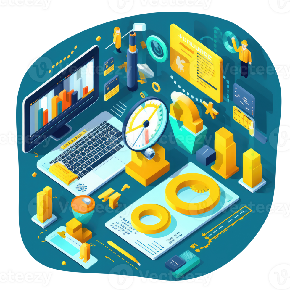 Analysis of the digital presence in the field of marketing simple realistic blue and yellow . AI Generated png