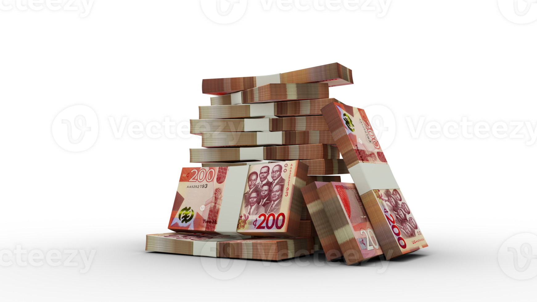 200 Euro To Cedis 3d rendering of Stacks of 200 Ghanaian cedi notes. bundles of Ghanaian currency notes isolated on transparent background 27853972 PNG