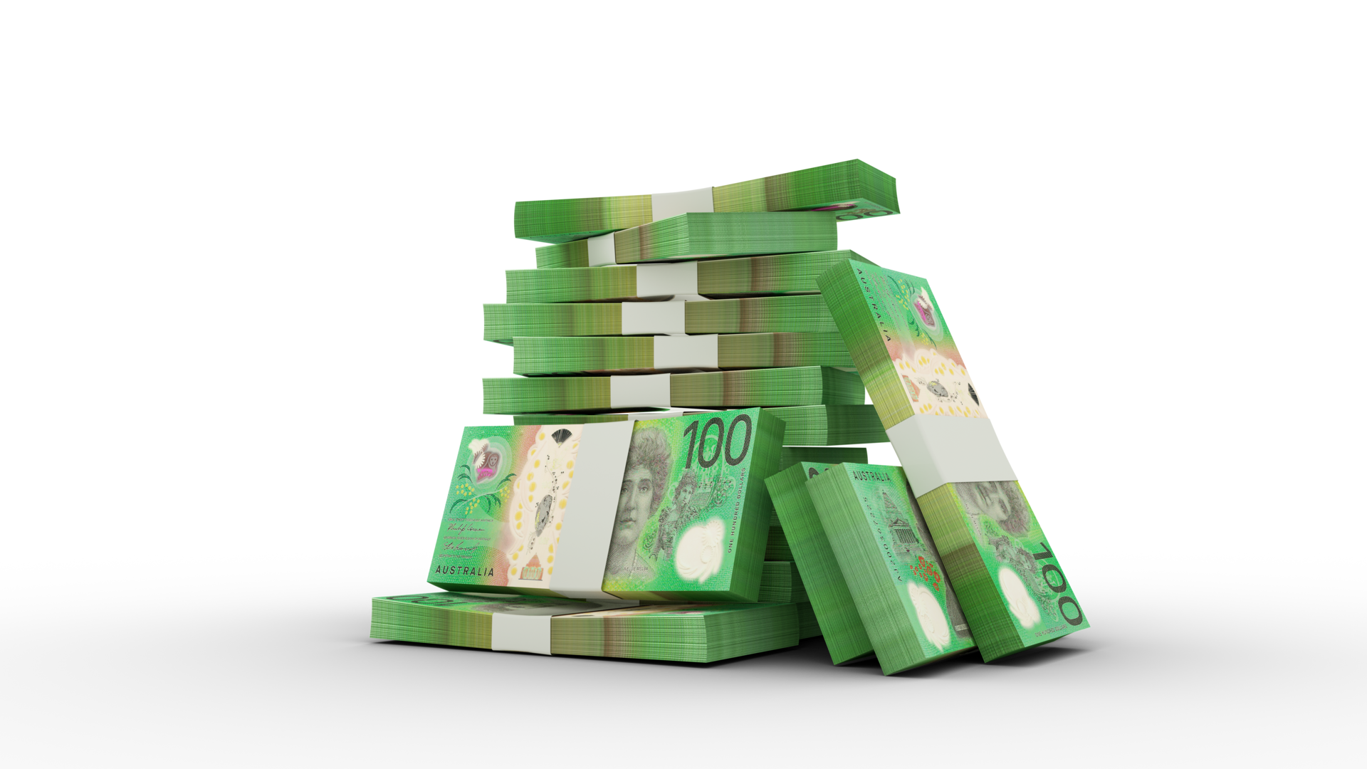 3d Rendering Of Stacks Of 100 Australian Dollar Notes Bundles Of 