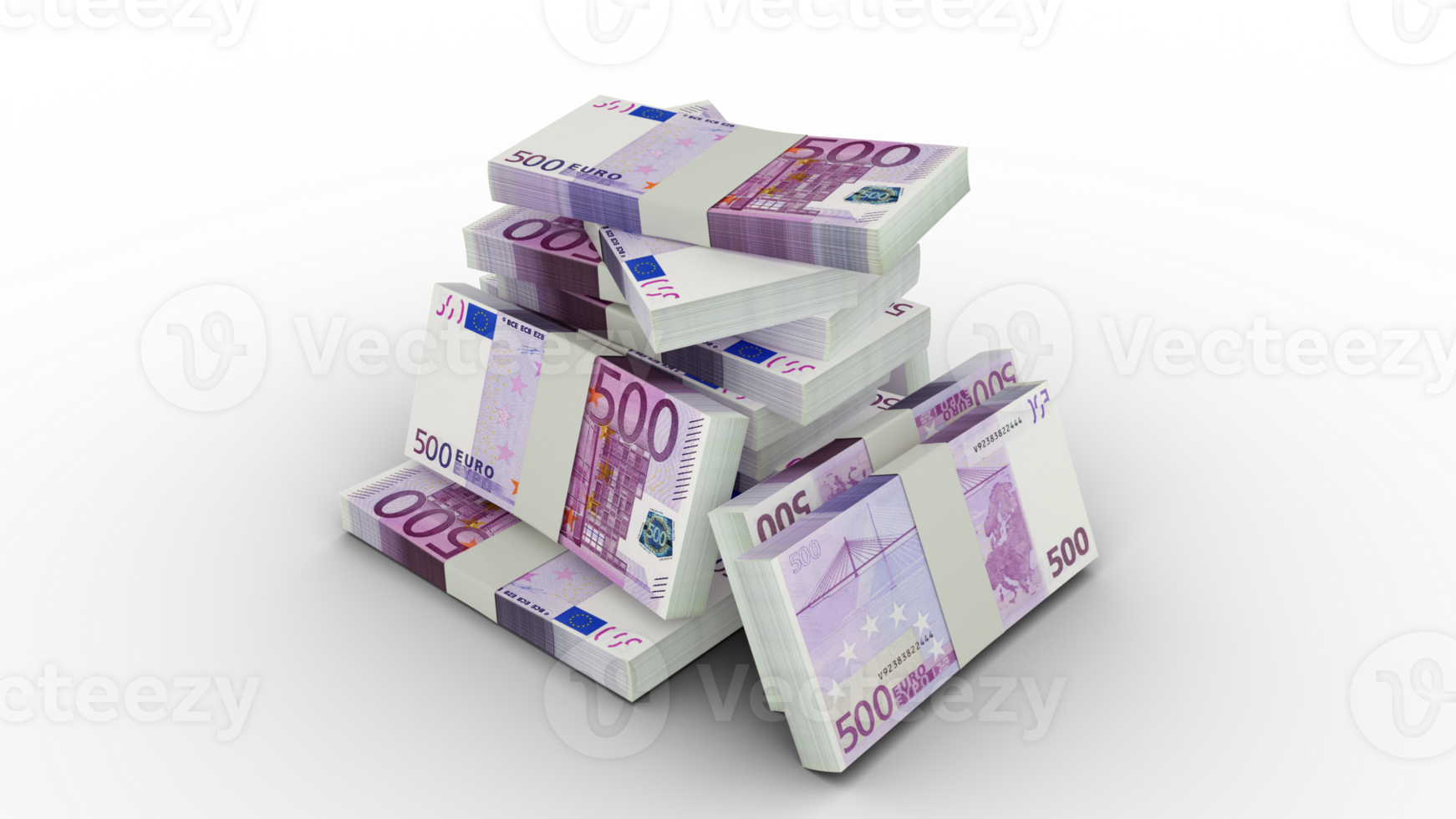 3d rendering of Stacks of 500 Euro notes. bundles of Euro currency notes isolated on transparent background png