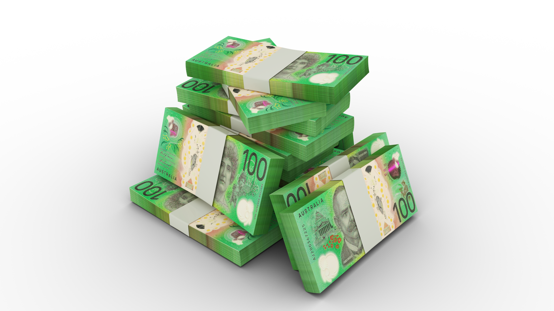 3d Rendering Of Stacks Of 100 Australian Dollar Notes Bundles Of 
