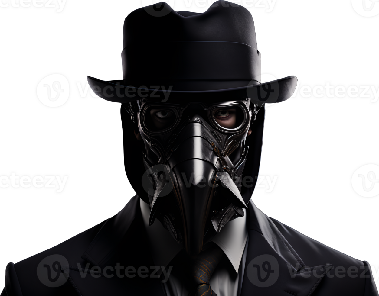 Portrait of a Man Wearing Modernized Doctor Plague Mask and Businessman Suit Isolated Transparent  Generative AI png
