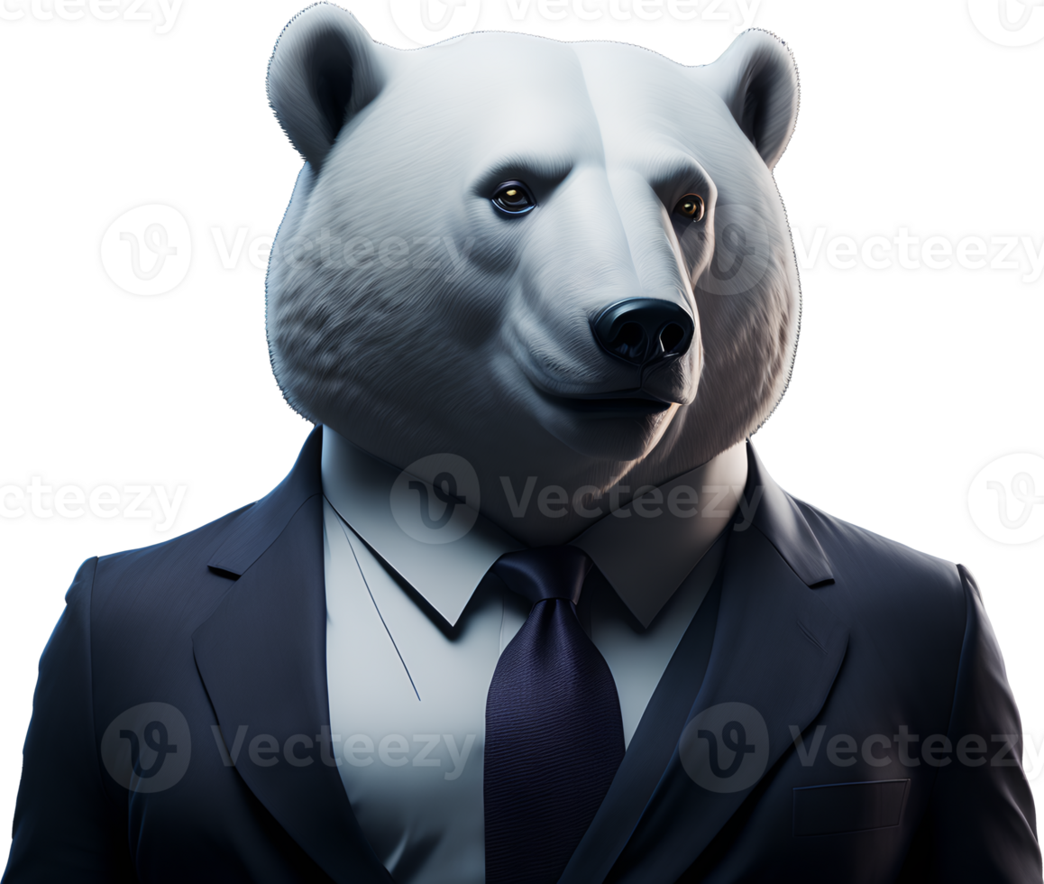 Portrait of Humanoid Anthropomorphic White Polar Bear Wearing Businessman Suit Isolated Transparent Generative AI png