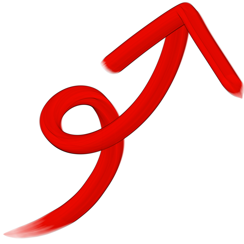 Red arrow icon . The red arrow indicated the direction symbol. curved arrow sign. 3D style. png