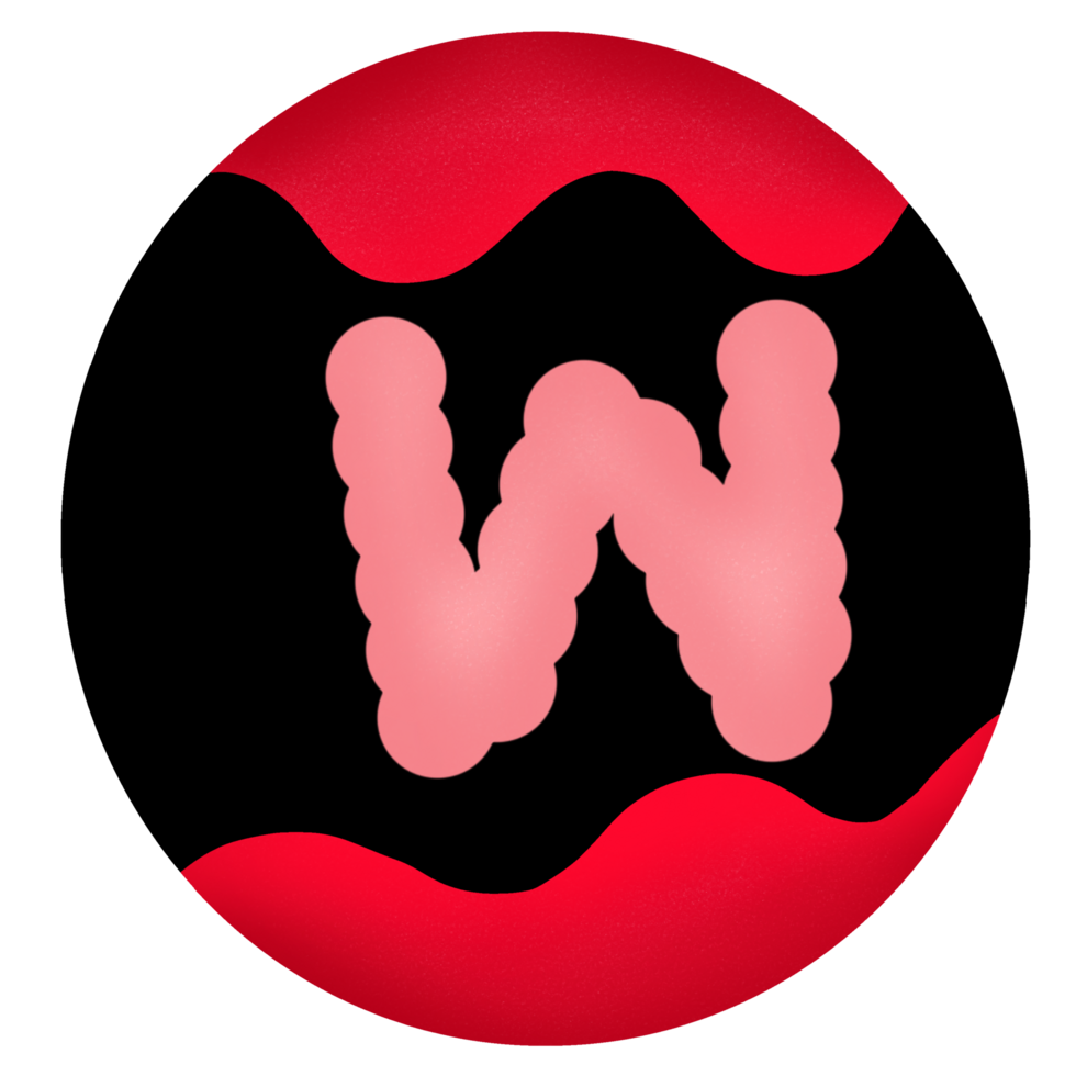 Uppercase in a red-black circle,Alphabet W png