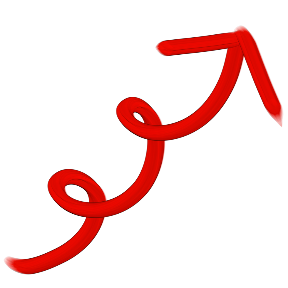 Red arrow icon . The red arrow indicated the direction symbol. curved arrow sign. 3D style. png